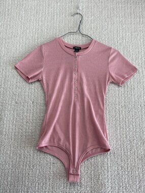 Y2K Rue21 Fitted Bodysuit Top Bubblegum Pink Coquette Ribbed 2000's Wom Sz M